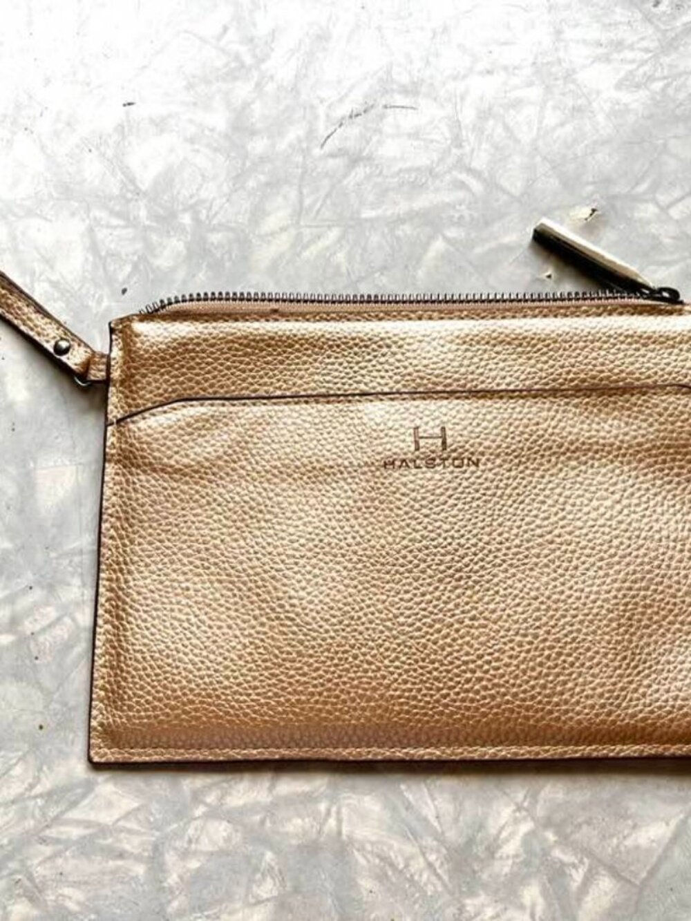 Halston Gold Leather Wristlet Glam Disco